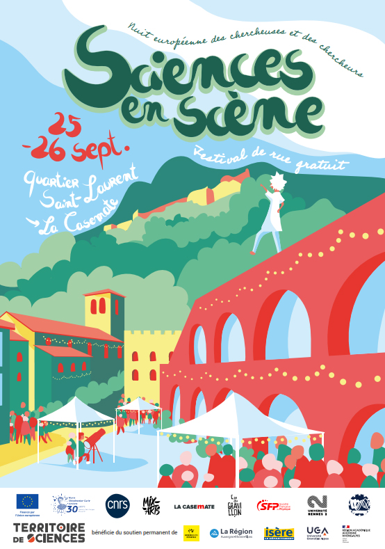 Affiche de la nuit européenne des chercheuses et des chercheurs Sciences en scène les 25 et 26 septembre 2026 à la Casemate