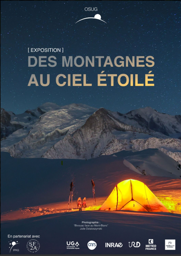 Affiche de l'exposition Des montagnes au ciel étoilé du 21 septembre au 27 novembre 2026, au Musée de l’Observatoire des sciences de l’Univers de Grenoble