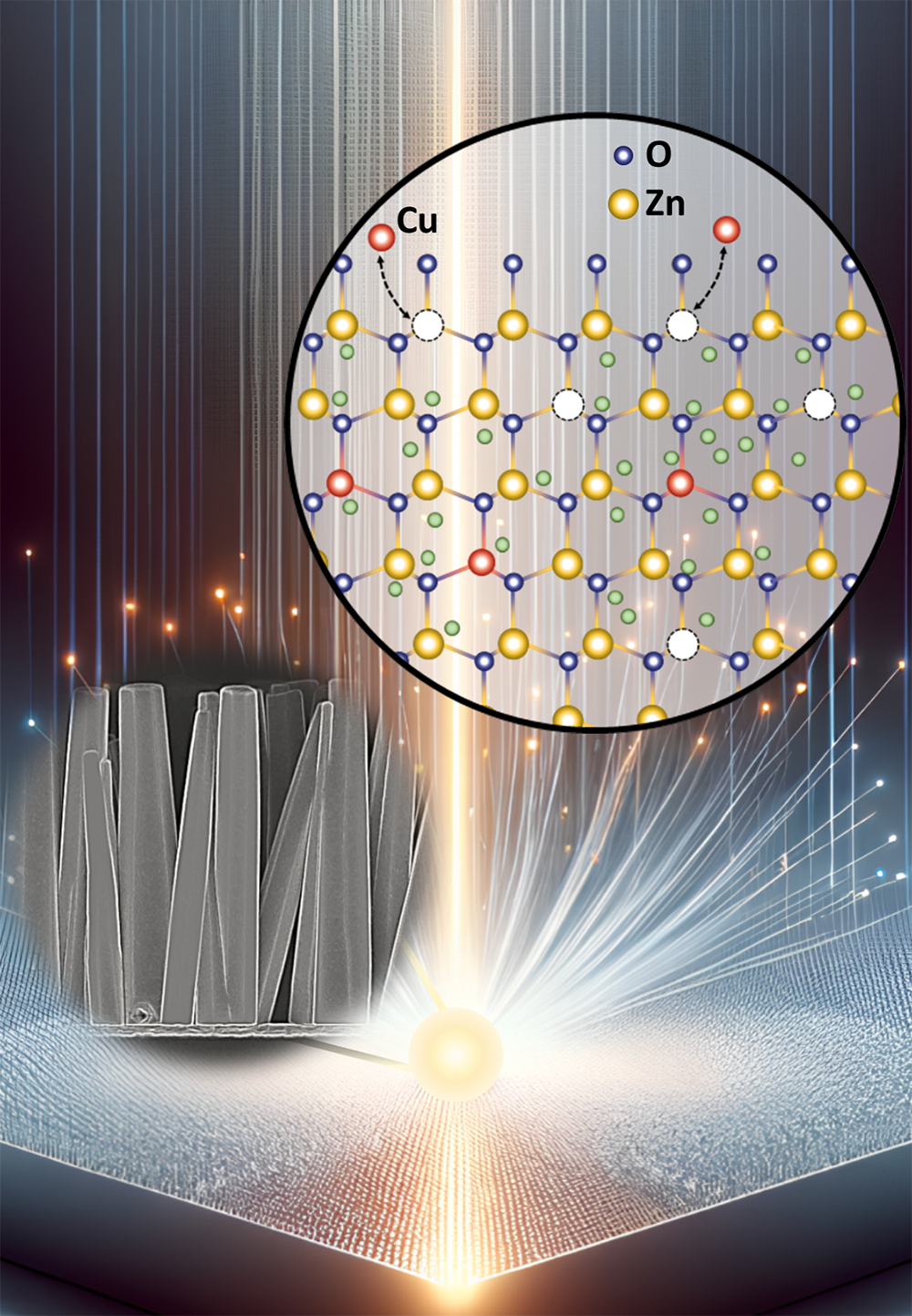 Illustration de l'éclairement sous rayons X de nanofils d'oxyde de zinc pour déterminer l'environnement local autour des dopants de cuivre