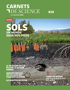 Page de couverture du numéro 20 de Carnets de science avec comme image les différents couches de sol d'un terrain agricole