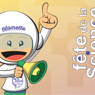Visuel du village Alp'in sciences avec logo et atomette la mascotte